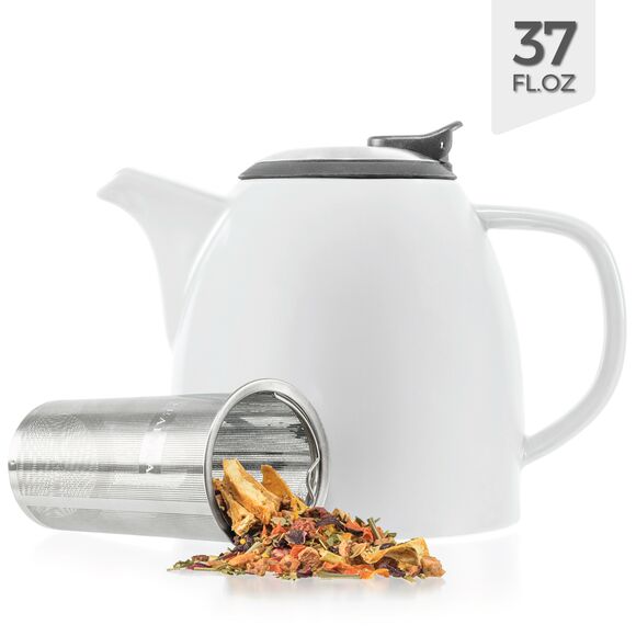 Tealyra 47-ounce 6-7 cups Daze Ceramic Large Teapot White - With Stainless 