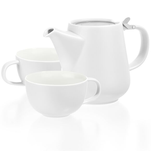 Tealyra 47.3-ounce Flowers English Modern Style Large White Porcelain Teapot with 4 Cups and Saucers Set Bee Style Spout Filter for Loose Leaf Tea 